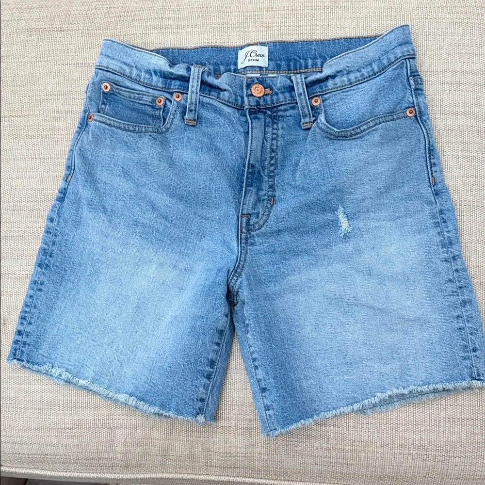 J. Crew Jean Shorts Faded Zipper Fly 5 Pocket Raw Hem Lightly Distressed